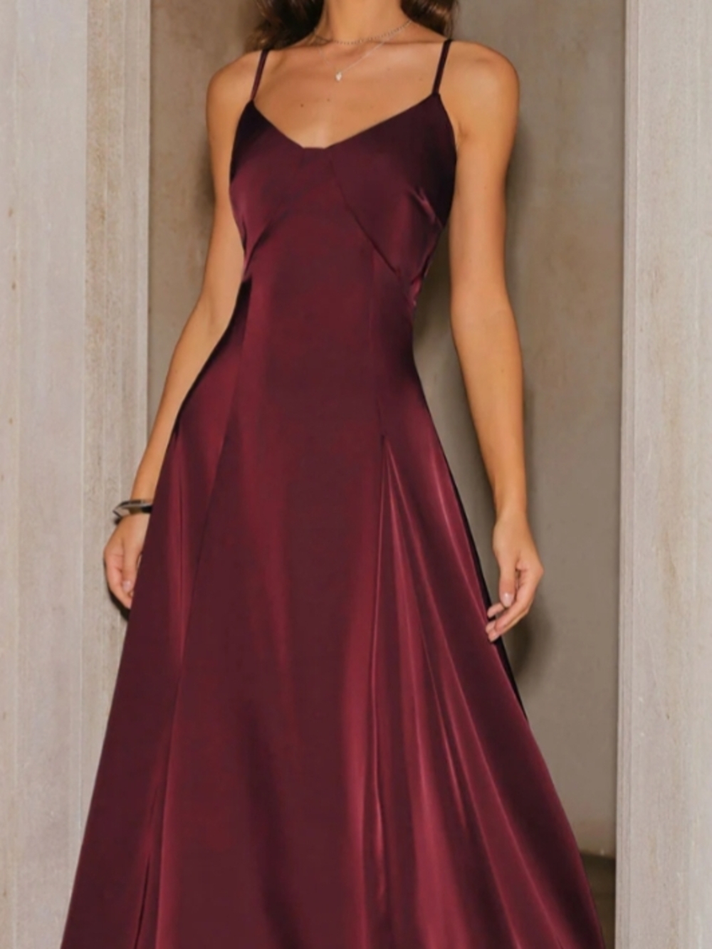 Elegant Burgundy Satin Slip Dress with Spaghetti Straps